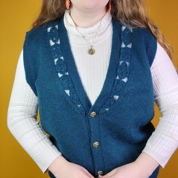 Vintage blue Mohair Vest Button Up, 1X - Picture 2 of 4